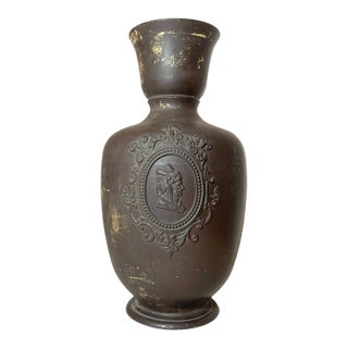 Antique 19th Century Pottery Terracotta FGW Ferdinand Gerbing Brown Relief Vase For Sale