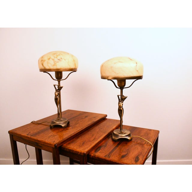 Pair bronze and blown glass swedish art nouveau style table lamps by ateljé lyktan 1980s. fine and rare pair classical...