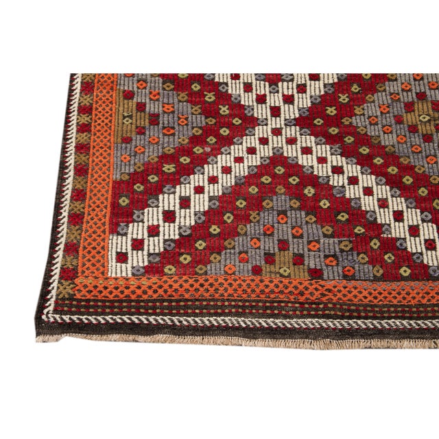 Gray Vintage Soumak Wool Rug For Sale - Image 8 of 13