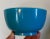 Antique 19th century bright peacock blue Peking glass footed bowl. Measures 4 1/8" diameter x 2 1/8" tall. Good condition...