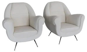 Set of Italian Armchairs with Brass Stiletto Feet, 1960s