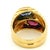 Vintage Italian Modernist ring crafted in 18K yellow gold, featuring a distinctive double-stone design set with a blue...