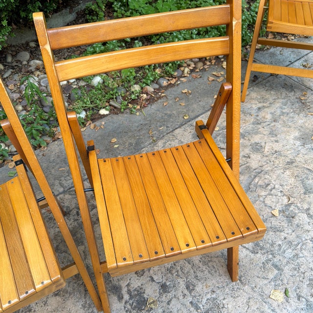 Mid-Century Modern Nevco Wood Slat Folding Chairs — Set of 4 For Sale In Milwaukee - Image 6 of 9