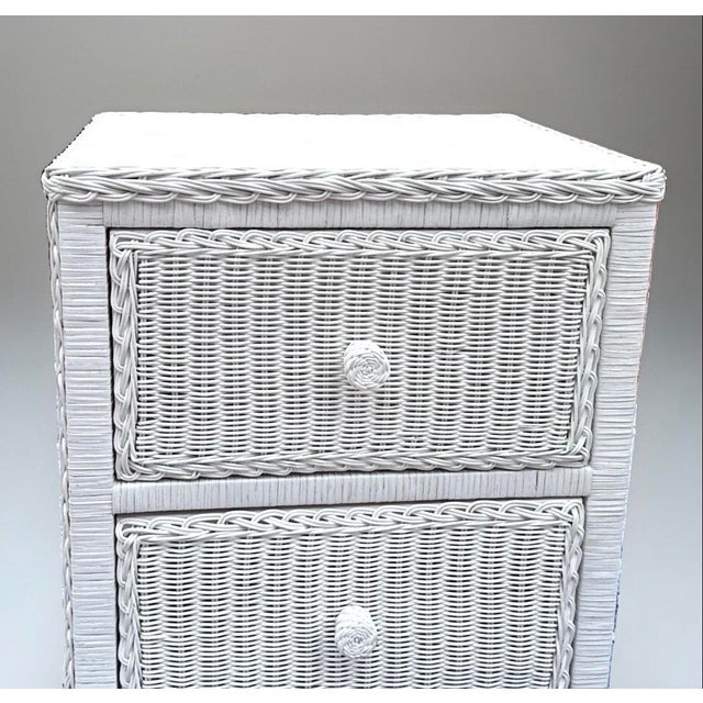 Vintage White Wicker 2-Drawer Nightstand With Glass Top For Sale - Image 9 of 10