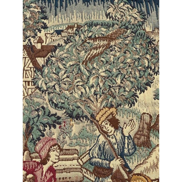 Vintage Aubusson Médiéval Design Jacquard Tapestry Woodcutters, 1960s For Sale - Image 12 of 18