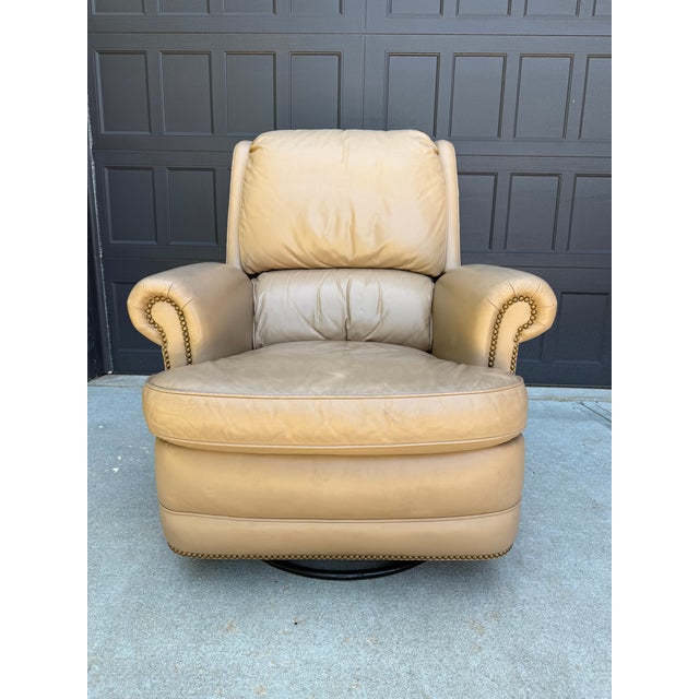 2000 - 2009 Hancock & Moore Leather Swivel Reclining Club Chair For Sale - Image 5 of 9