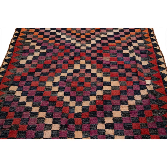 Islamic Vintage Kilim Handmade Flatweave Geometric Purple Wool Runner For Sale - Image 3 of 9