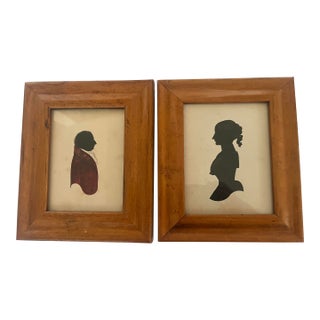Pair of 19th Century Hand Painted Silhouettes in Original Maple Frames For Sale