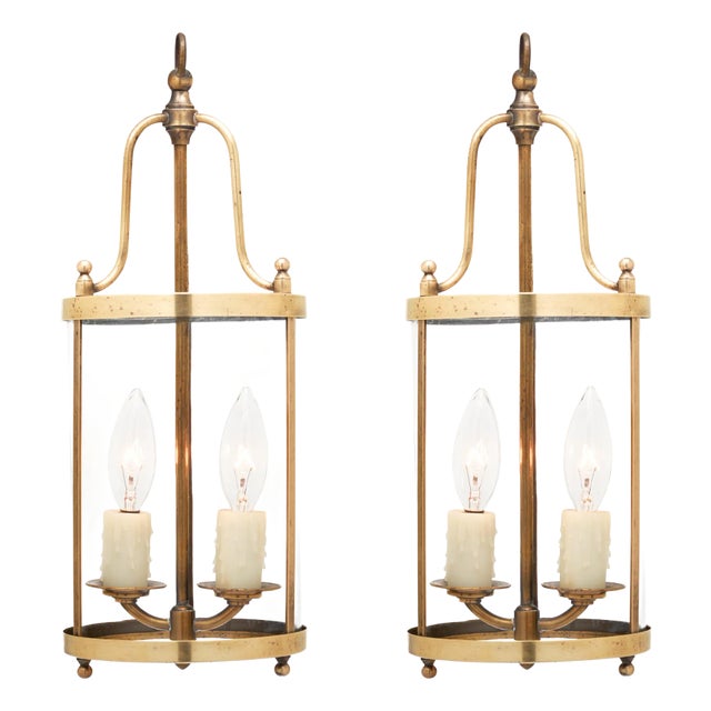 Pair of Petite French Antique Brass Lanterns For Sale