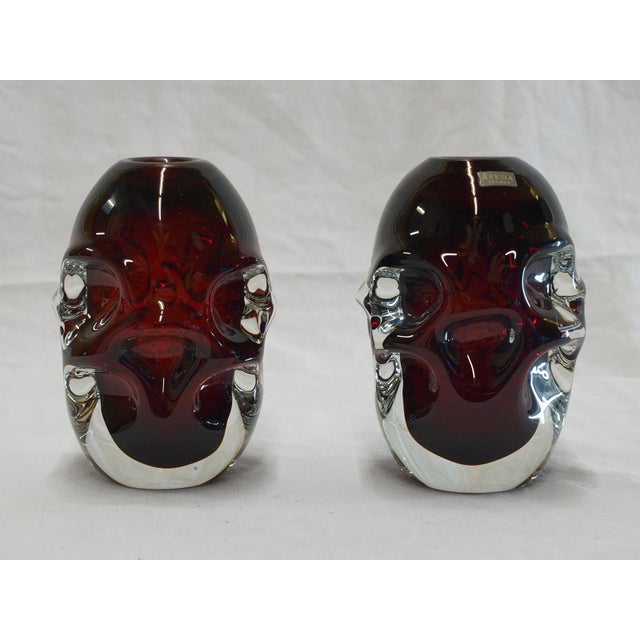 Pair of hand-blown crystal vases, created by the Swede Börne Augustsson for Aseda Sueden in the 1960s. These are heavy...