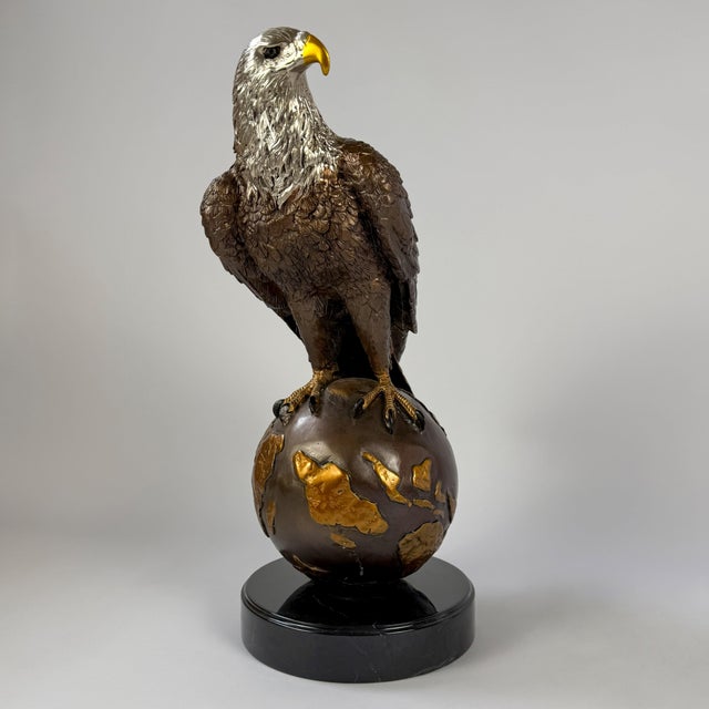 Bronze Large Bronze Bald Eagle Sculpture on Globe With Marble Base - 22"h For Sale - Image 8 of 12