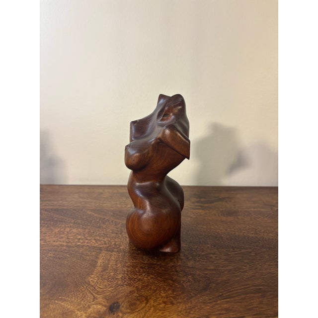 Vintage Studio Hand Carved Mahogany Female Torso Sculpture For Sale In Miami - Image 6 of 9