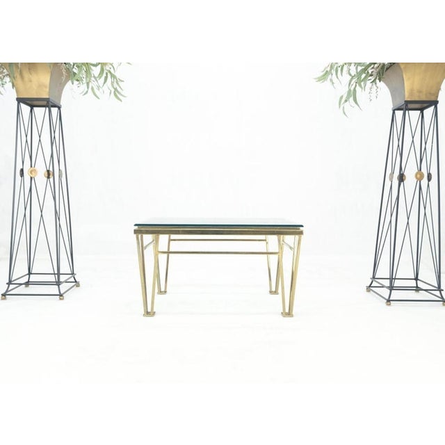 Brass Geometric Frame Style Legs Rectangular Brass Plated Side Table w/ Glass Top For Sale - Image 8 of 13