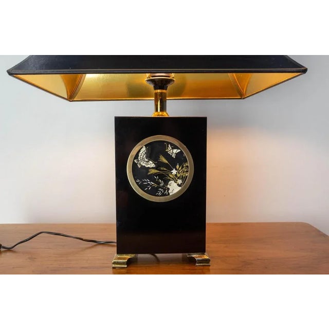 Mid-Century French Table Lamp in Black & Butterflies, 1970s For Sale - Image 6 of 10