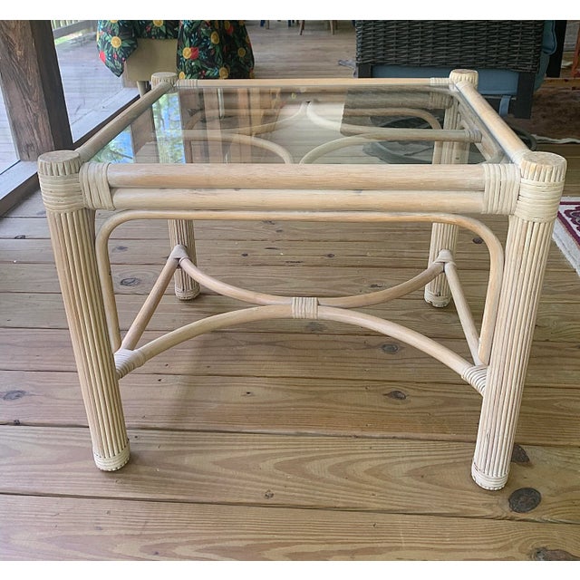 1970s Vintage White Washed Rattan Side Table For Sale - Image 5 of 5