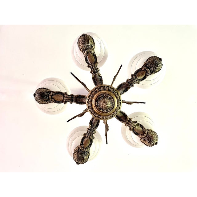 Neoclassical Bronze 6-Light Chandelier, 1950s For Sale - Image 3 of 13