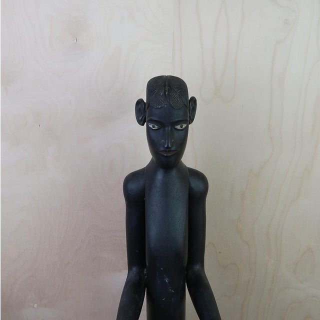 Vintage Art Deco Carved Wood Bell Boy Card Holder, 1920s For Sale - Image 3 of 9