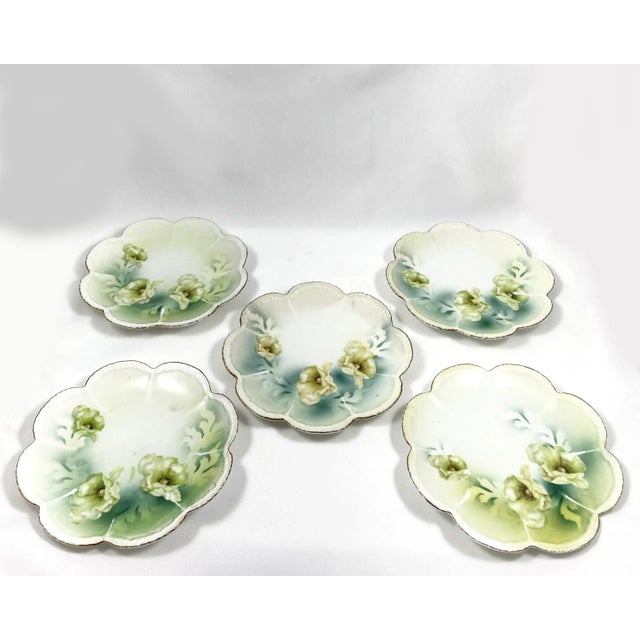 Ceramic Antique Reinhold Schlegelmilch German Porcelain Flower Plates - Set of 5 For Sale - Image 7 of 7