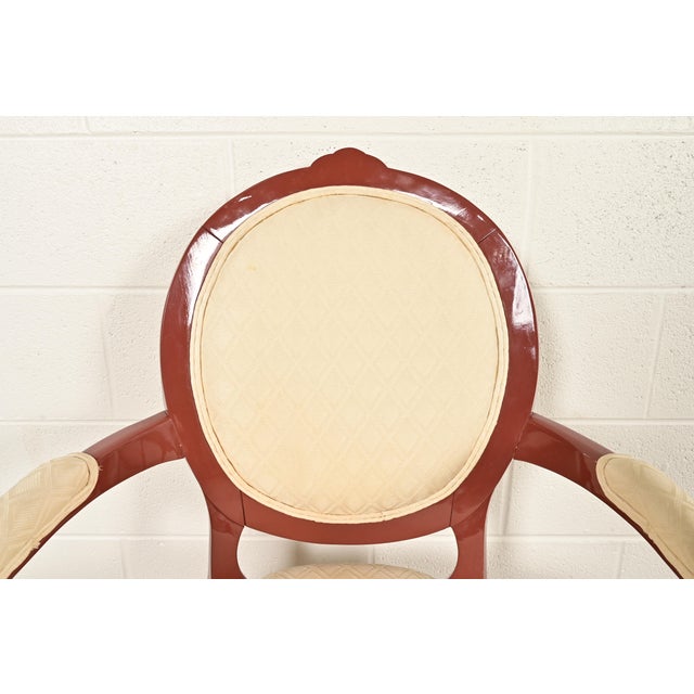Karges Style French Provincial Louis XV Brown Lacquered Armchairs, Pair For Sale In South Bend - Image 6 of 14