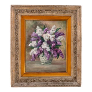Vintage Flower Still Life in Ornate Frame For Sale