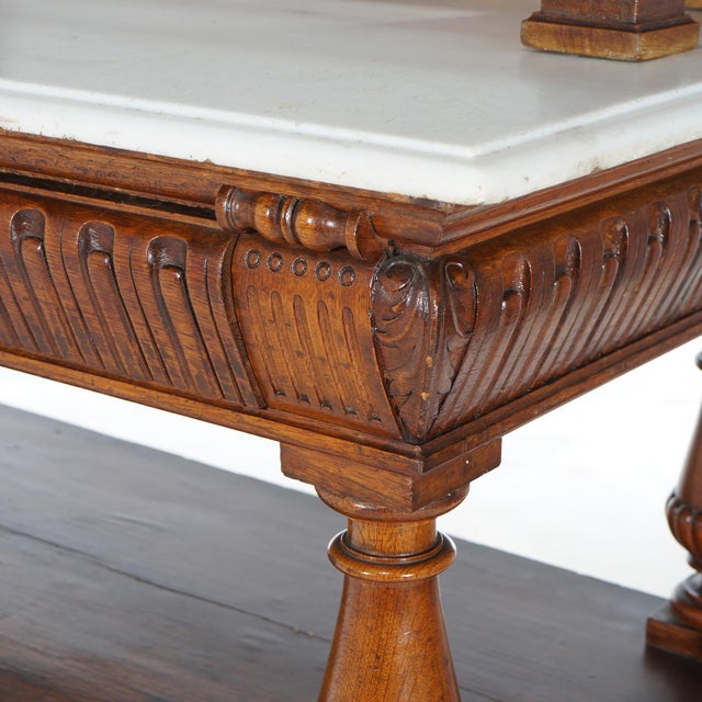 Early 20th Century Antique Oak Marble Top Server with Mirrored Back Splash & Spindled Rail C1900 For Sale - Image 10 of 11