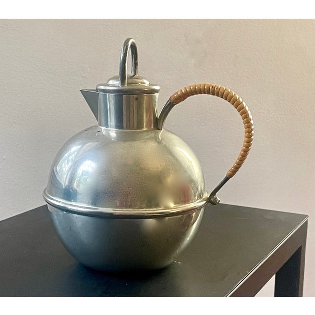 1950s Mid-Century Modern Hanle & Debler Pewter "Guernsey" Pitcher With Rattan/Wicker Handle For Sale In Atlanta - Image 6 of 8