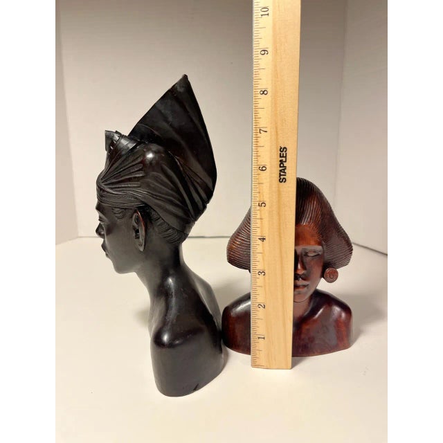 Onyx A Pair of Vintage Hand Carved Wooden Indonesian Woman and Man Busts For Sale - Image 8 of 9
