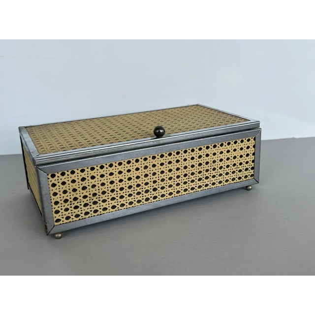 Available for sale: Unique decorative metal box with caning details.