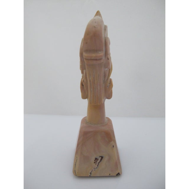 Salmon Aztec Mayan Indian Chief Headdress Carved Stone Paperweight Figurine Sculpture For Sale - Image 8 of 9
