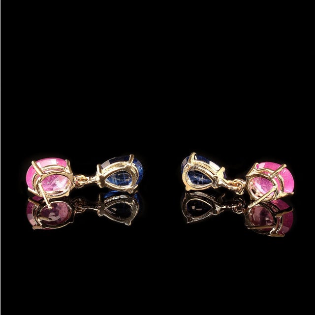 2020s Pink Sapphire and Blue Kyanite Dangle Earrings in 14k Yellow With Gold - 2 Pieces For Sale - Image 5 of 5