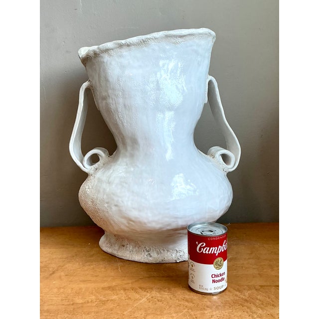 Vintage Monumental White Ceramic Double-Handled Vase For Sale - Image 11 of 12
