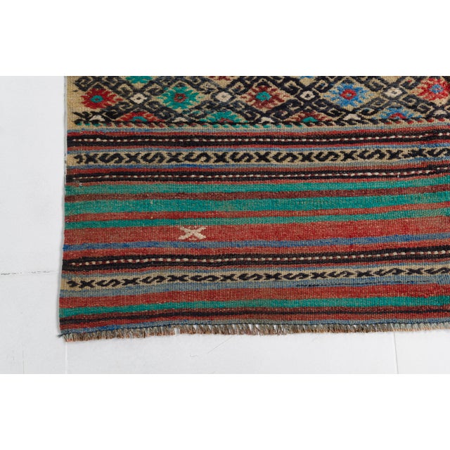 Turquoise 1950s Multicolored Geometric Flatweave Kilim For Sale - Image 8 of 10
