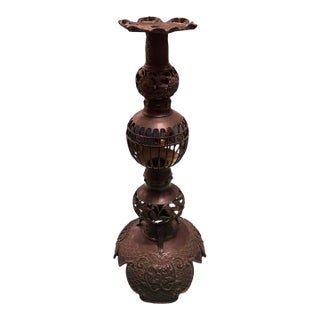 Vintage Japanese Bronze Candle Holder For Sale