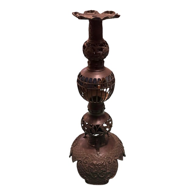 Vintage Japanese Bronze Candle Holder For Sale