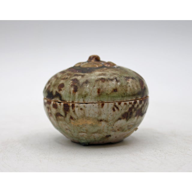 15th Century Thai Sawankhalok Small Stoneware Persimmon Shaped Box For Sale - Image 4 of 7