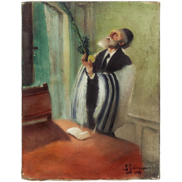 Samuel Seeberger, Lulav and Etrog Benediction, Judaica Oil Painting, Early 20th Century, circa 20th century For Sale