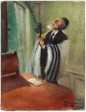 Samuel Seeberger, Lulav and Etrog Benediction, Judaica Oil Painting, Early 20th Century, circa 20th century