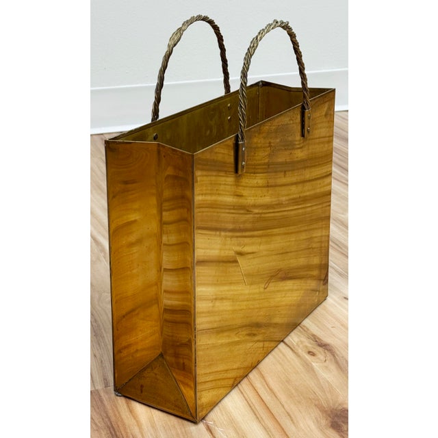 Mid-Century Modern Vintage Italian Brass Shopping Gift Bag Gio Ponti Attributed For Sale - Image 3 of 11