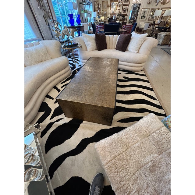 Odeon Sleek Textured Antiqued Brass Clad Coffee Table For Sale In Philadelphia - Image 6 of 11