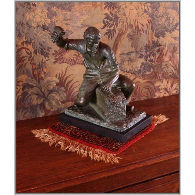 2000 - 2009 Unknown Artist, Worker Sculpture, Patinated Metal on Marble Base For Sale - Image 5 of 6