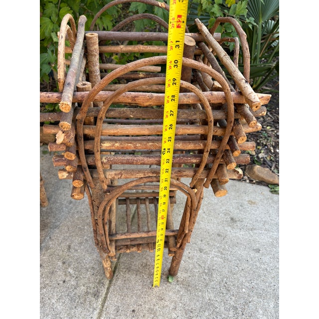 (2) Two-Tier Rustic Twig, Bentwood Plant Stand, Vintage Handmade With Willow For Sale - Image 9 of 12