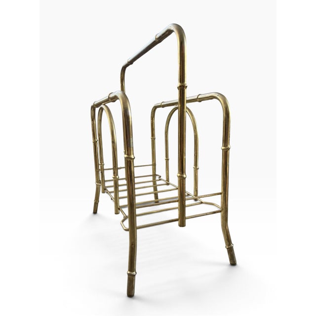 1970s Vintage Hollywood Regency Brass Multi-Tier Magazine Rack For Sale - Image 5 of 6