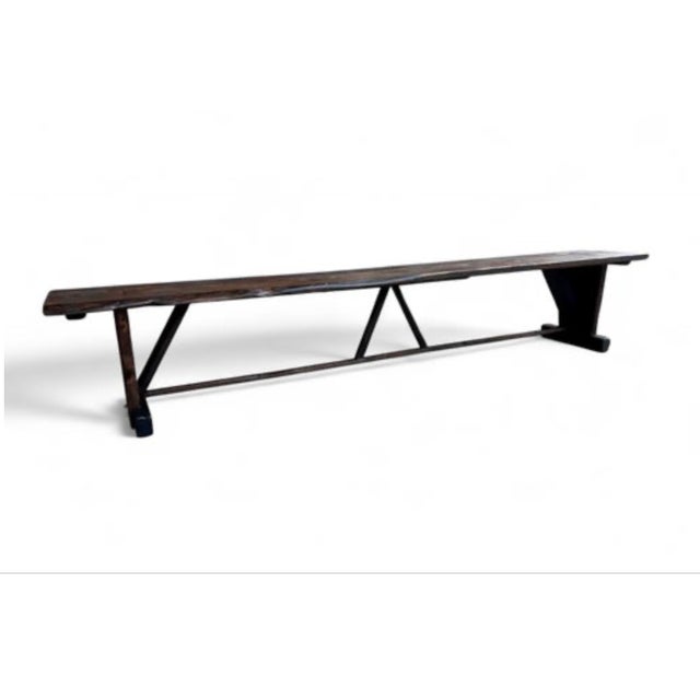Not Yet Made - Made To Order Rustic European Farmhouse Espresso Trestle Bench 114" For Sale - Image 5 of 9