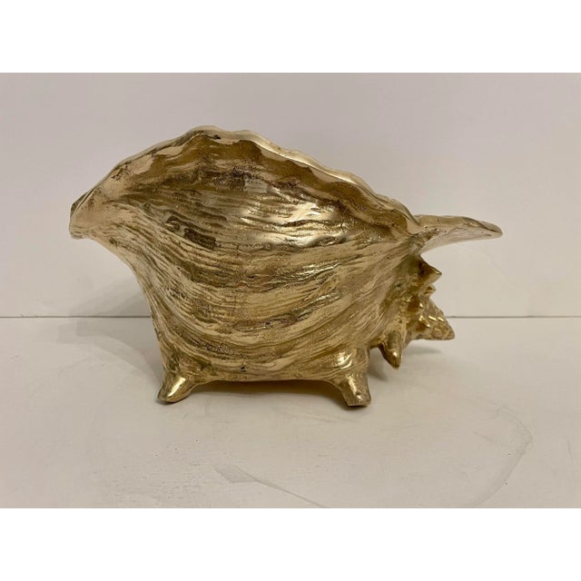 Large Vintage Brass Conch Seashell Planter For Sale - Image 4 of 12