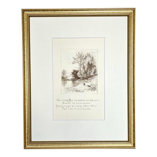 Antique Pen and Ink Drawing of a Boy and His Dog With Poetry Verse. For Sale