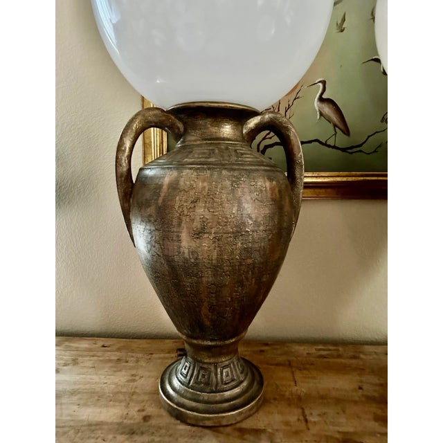 Vintage 1980s Gold Black Greek Key Amphora Urn Globe Table Lamps - a Pair For Sale - Image 10 of 13