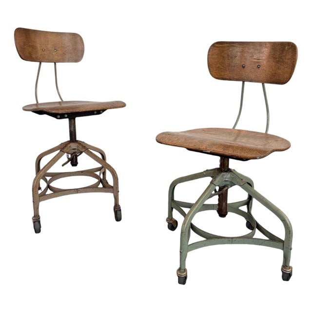 Pair of Industrial Height Adjustable Rolling Office Chairs by Toledo For Sale