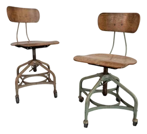 Pair of Industrial Height Adjustable Rolling Office Chairs by Toledo