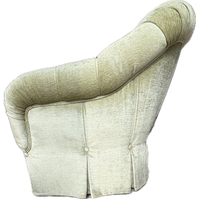 Custom Tufted Celadon Green Lounge Chair & Ottoman Set in Floral Colefax and Fowler For Sale In New York - Image 6 of 18