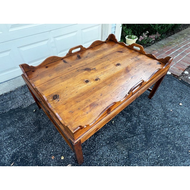 Wood Late 20th Century Large Ralph Lauren Knotty Pine Tray Top Coffee Table For Sale - Image 7 of 12